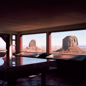 A Mitten Butte and Merrick Butte seen from the View Hotel, Monument Valley Tribal Park